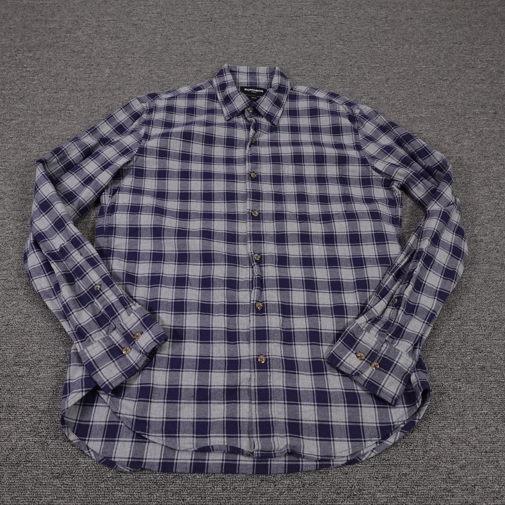 Bonobos Shirt Mens Large Blue Plaid Flannel Long Sleeve Button Up Slim Fit